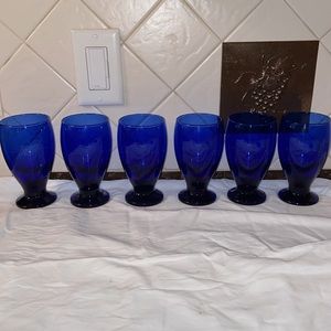 6-Vintage Cristar Lexington Cobalt Blue Pedestal Water Wine Goblets Glass